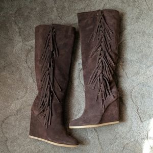 Coach Suede Fringe Wedge Boots (Dollie)
